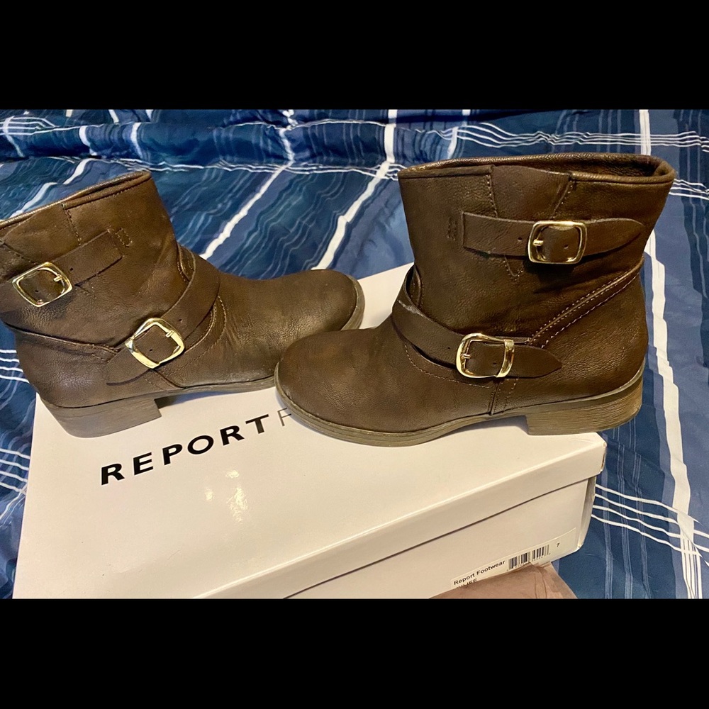 Brown leather booties